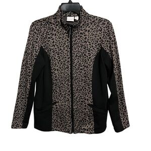 Weekends By Chicos Zip Up Leopard Print Athletic Track Jacket ~ Size 1 (Medium)